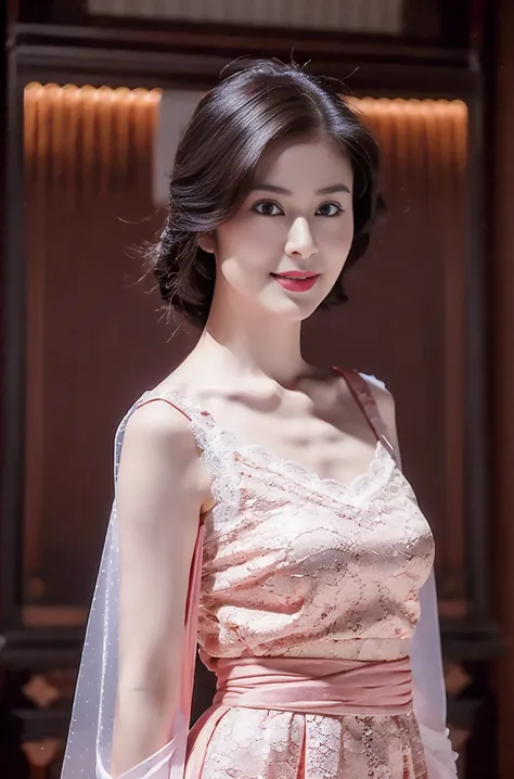 lovely and beautiful woman, full body photo, delicate and sexy collarbone, attractive oval face, double eyelids, smart peach blo...