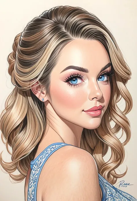 A colored pencil sketch of a beautiful trad-wife, Paige Renee Spiranac.