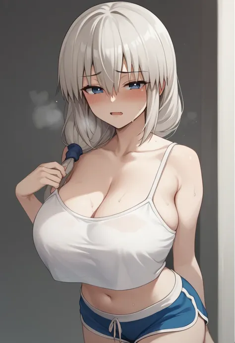 huge breasts、blush、sweat、in the heat、long white hair、braiding、uzaki_fortune、
{highest quality}, {so beautiful}, {very detailed},...