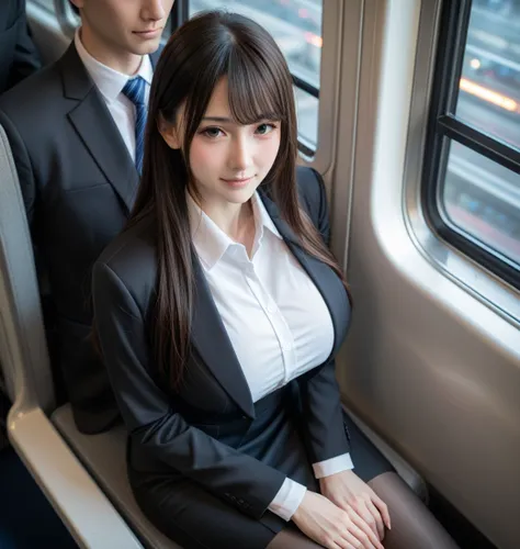 score_9, score_8_up, score_7_up, uncensored, realistic, in train, tokyo, (at night:1.2), from above,
1girl, cute, japanese, black hair, long hair, bangs, half closed eyes, closed mouth, naughty face,, (gigantic breasts), 
(business suit:1.2), office_unifor...