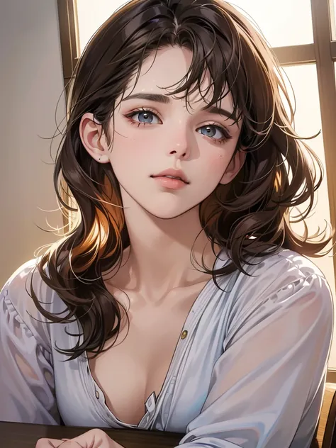 (table top, digital art, digital illustration, 4K, 8ก, Very detailed, beautiful picture, Sharp picture, realistic, raw photos, perfect face, perfect lines, perfect eyes, soft light) , lover, 1 girl 1 boy, The hair color is different., Medium brown hair and...