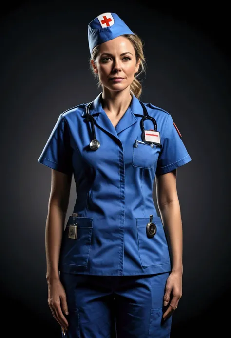 the (nurse) wears a badge of honor on her uniform, her face shows her pride and satisfaction, the glorious atmosphere of the profession, full body, award-winning, cinematic still, emotional, vignette, dynamic, vivid, (masterpiece, best quality, photorealis...