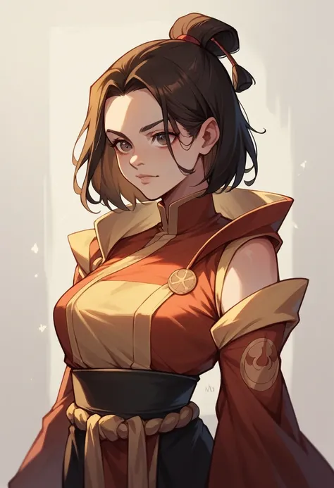 avatar picture, Girl from the Fire Nation, eyes both, red and black fire nation style clothing, dark brown hair with two light highlights 