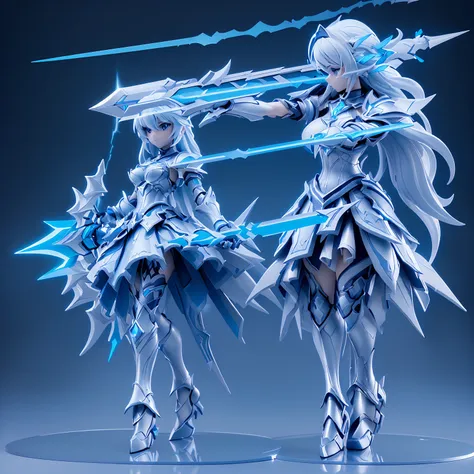 (((masterpiece, best quality, high detailed, 16k))) design a gaming character, (1girl). silver+blue armor, stylish and unique. (...