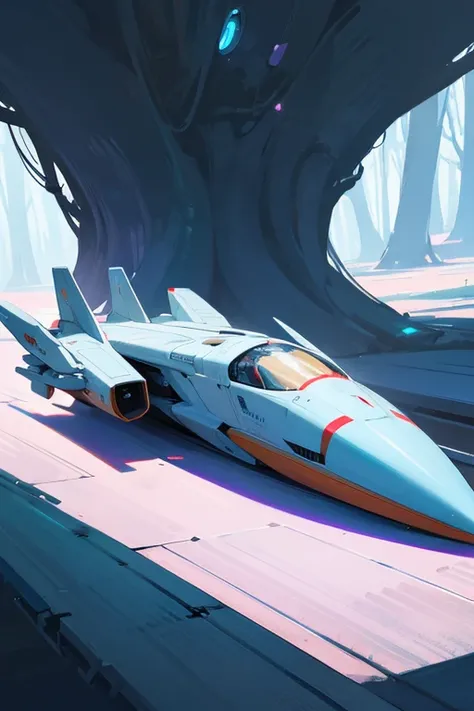 Spaceship parked in big forest 