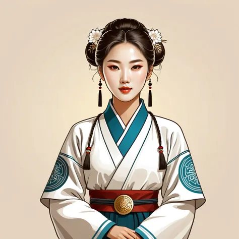 female	healer	in korean folk outfit	,vector graphics, strong contours, logo design																						