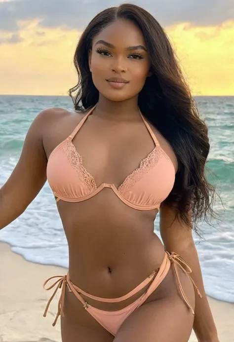 ((high quality:1.2)), (8k), extremely detailed, ((High detail:1.2)), ((best resolution:1.4)), Solo, 24 years old Angolan female, ((bikini)), BREAK, (((perfect hourglass hot body))), (((square and defined face of an extremely perfect and beautiful model))),...