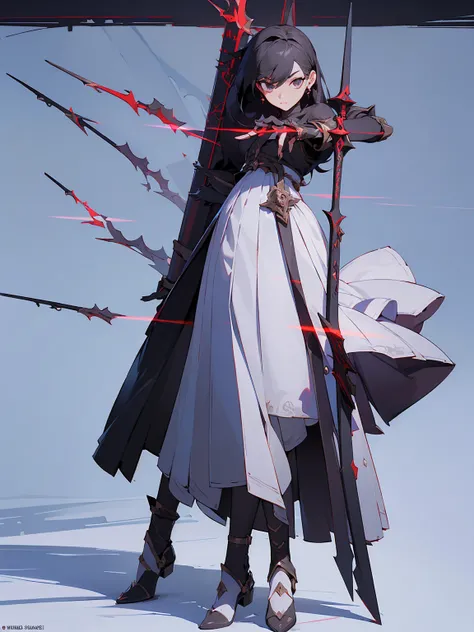 (((masterpiece, best quality, high detailed, 8k))) Design a layout showcase Gaming character, (1girl). Red|Black clothes, stylish and unique. ((showcase weapon:1.4)), enchanted sword. (masterpiece:1.2), (best quality), 4k, ultra-detailed. (Step by step des...