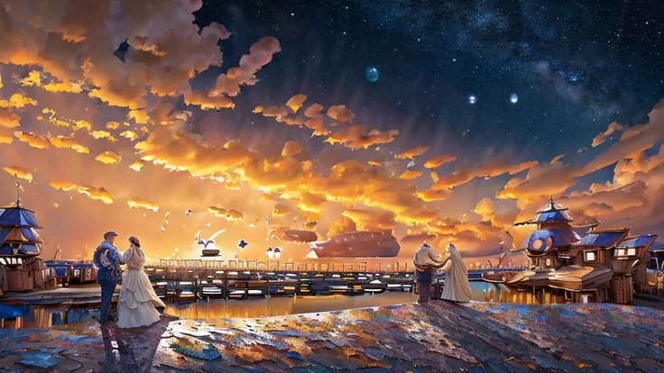 (((masterpiece))), best quality, illustration, sky, cloud, star \(symbol\),1 man, 1 girl, couple, intimate, lovers, evening, off...