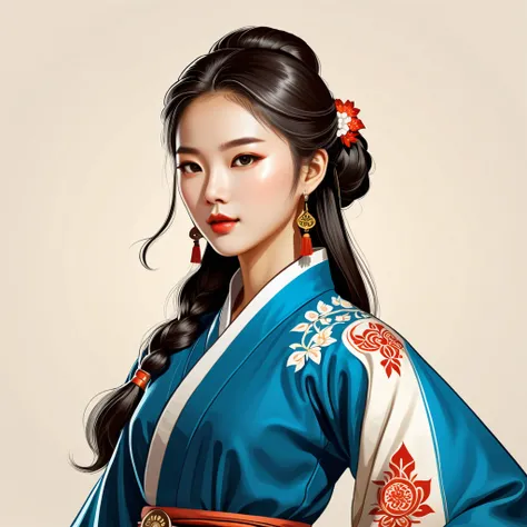 female	mage	in korean folk outfit	,vector graphics, strong contours, logo design																						