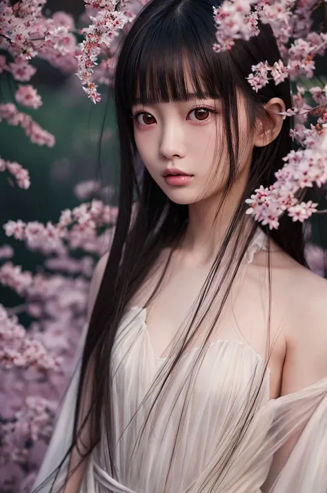 Completely naked、fashionアート,(8k), (Highest quality: 1.2), (Realistic), (Realistic: 1.37), Ultra-high resolution,Sex education training、Illuminated with enchanting lighting、 A stunning and surreal fashion portrait featuring a 17-year-old Japanese model, Fea...