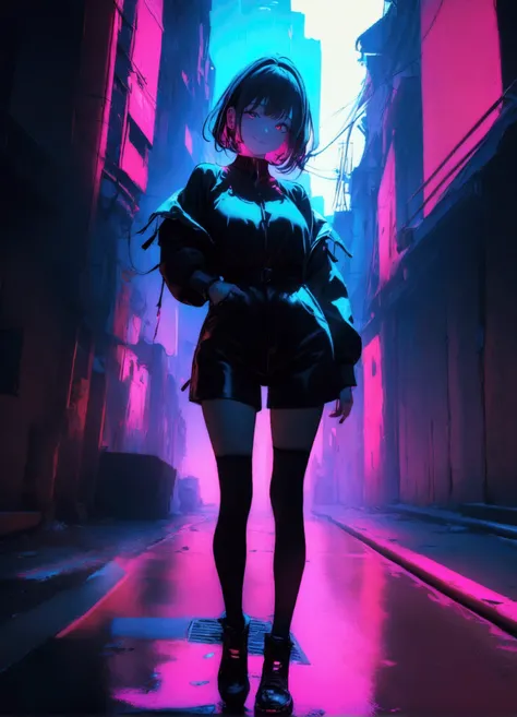 (8k, RAW Photos, highest quality, masterpiece: 1.2), beautyfull woman, cyberpunk, animation, fantastic and mysterious background, high saturation, high contrast, smiling face, full body shot  