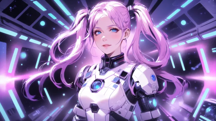 there is a woman in a futuristic suit standing on a space station, portrait anime space cadet girl, portrait armored astronaut girl, girl with mecha cybernetic armor, beautiful cyborg girl, beautiful cyborg girl, science fiction woman, perfect anime cyborg...