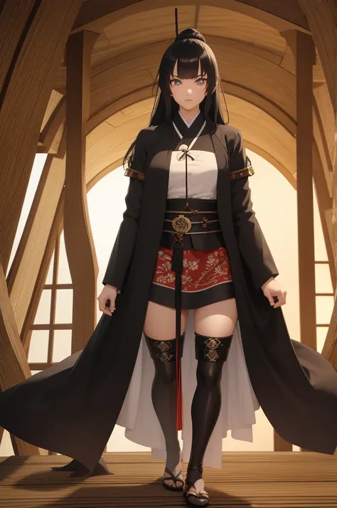 Fantasy RPG character, 26-year-old woman, samurai, sword, Japanese clothing,black hair, ((anime)), ((best qualtiy, 8K, tmasterpiece:1.3)), Focus:1.2, perfect figure beautiful woman:1.4, 1woman, cowboy shot, look at viewer, eyes facing the camera, incredibl...