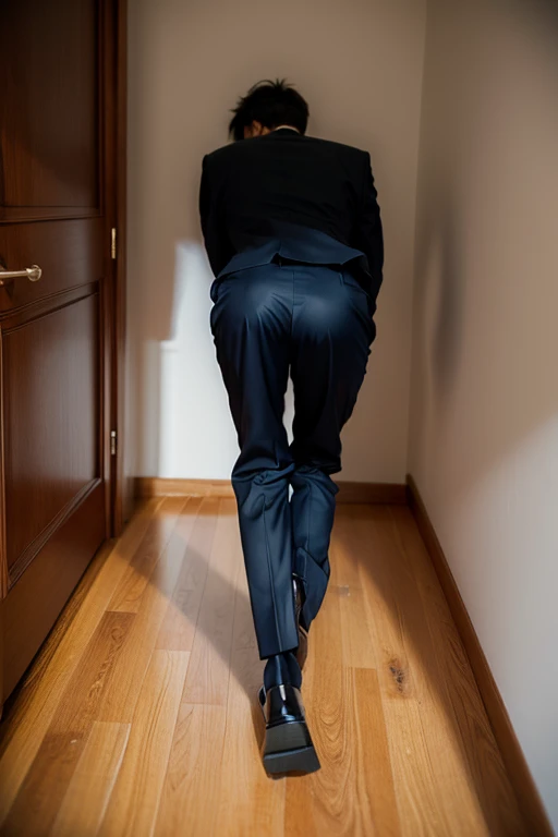 Bent over, one male wearing a suit outfit, back in position,
bent over, the rear-entry position, anime