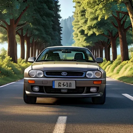 car on a road with trees