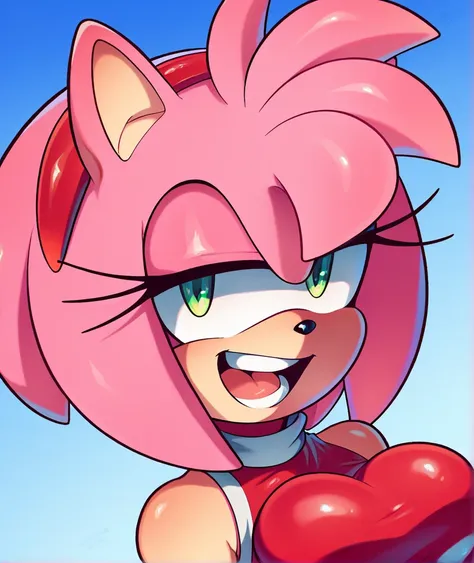 score_9, score_8_up, score_7_up, girl, amy rose, shiny skin, squinted eyes, mouth opened, top teeth exposed, seductive