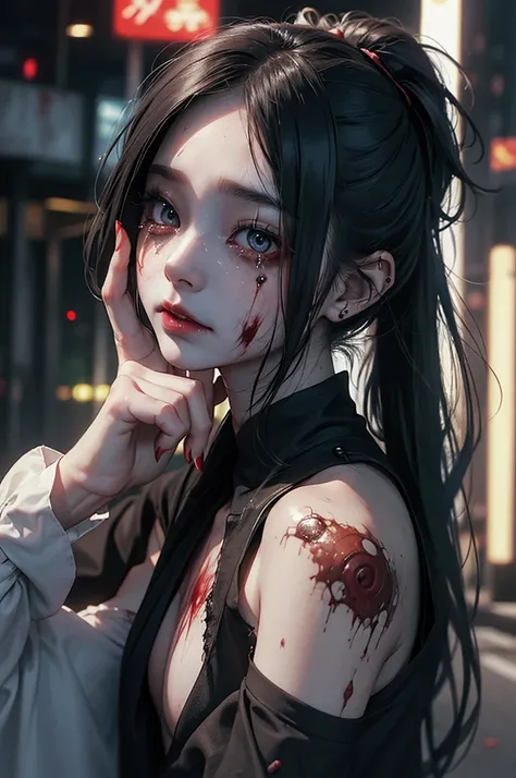 Highest quality, masterpiece, look up, cute,(Horror),(((Beautiful zombie girl))),Dead,Trying to bite,(((Bleeding,Injured))),(((Shedding tears of blood))),((口からBleeding)),((Covered in blood)),(Sexy),(sexy),((Small breasts)),Baby Face,(Middle school students...