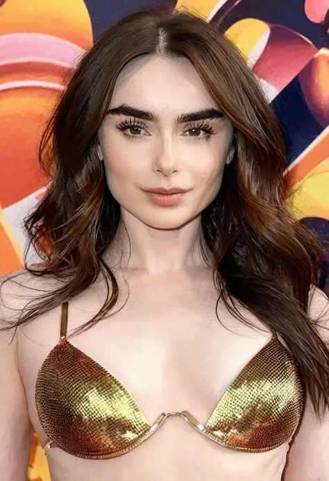 ((Best high quality:1.2)), (8k), extremely detailed, ((High detail:1.2)), (HotLexi woman), Solo, Lily Collins, female with 24 years old, (bikini),