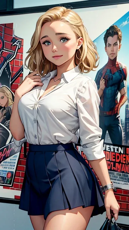 Hayden Panettiere、マーベルコミックの映画Poster、so beautiful、Movies about Spider-Man、sexy、whole body、Wearing a skirt、Premiere Date、Poster、belly buttonを突き出す、new york、She&#39;s wearing a ripped Spiderman suit、The suit is torn、Wearing a skirt、Red and black color scheme、d...