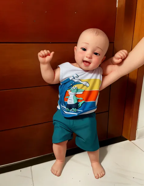 Happy baby boy, white background 