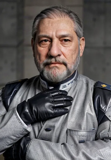 , fotografia de corpo completo imagem de corpo inteiro, fotografia dinâmica, the space general aged 65 has long gray beard and l...