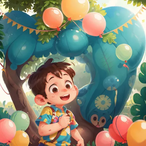 A boy, zoo, many balloons, happy, happy, perfect quality, clear focus (clutter - home: 0.8), (masterpiece: 1.2) (realistic: 1.2) (bokeh) (best quality) (detailed skin: 1.3) (intricate details) (8K) (detail eyes) (sharp focus), (happy)