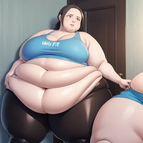 wii fit trainer, a woman, thick body, extremely white skin, a tall and curvy figure, highres, and a hyper massive voluptuous bod...