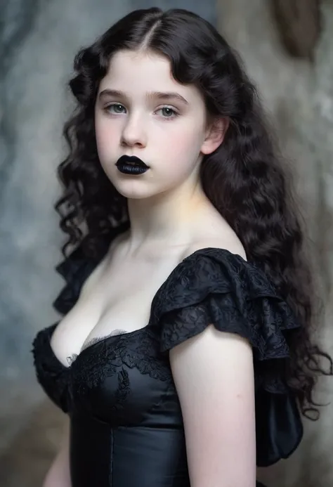 pale skin muscular nude goth brunette 13 year old girl huge breasts black lipstick in the style of William-Adolphe Bouguereau