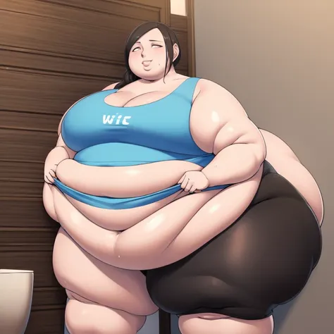 wii fit trainer, a woman, thick body, extremely white skin, a tall and curvy figure, highres, and a hyper massive voluptuous bod...