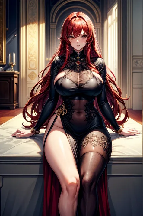 highest quality, ultra high resolution, super detailed, gorgeous, masterpiece, best quality, high resolution finely detailed, extremely beautiful, distinct image, form-fitting elegant dress, hourglass figure, 1 woman, 40 years old, regal yet wild looking f...