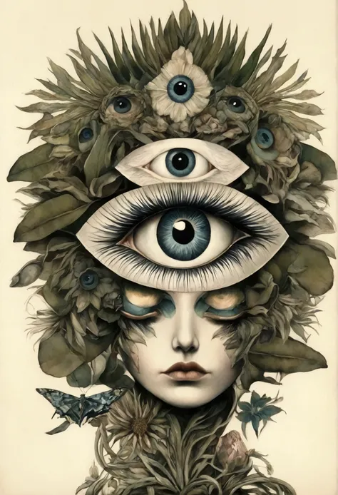 The third eye on the palm。, Inspired by Marco Mazzoni,  Third Eye Vision, few eyeballs, Bizarre flowers