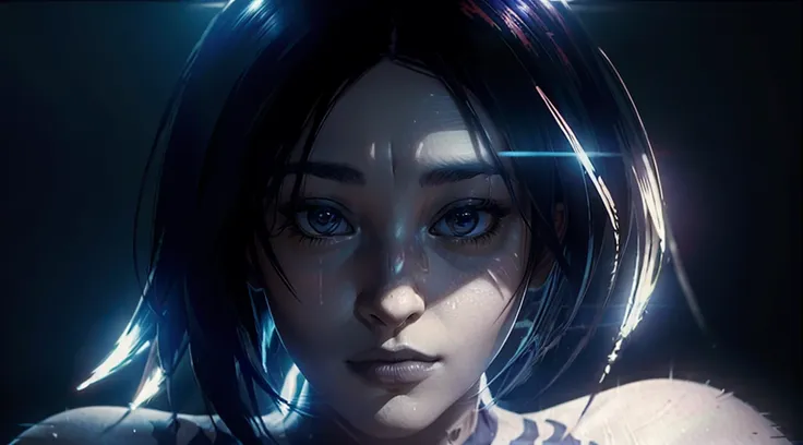 very busty cortana, nude, neon lights, the artwork is rendered in an edgy and realistic style, with high attention to detail and...