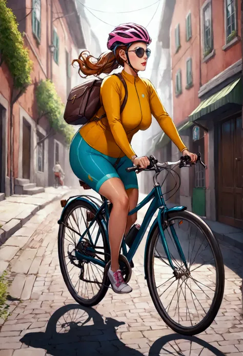 A woman cycles and with a huge ass