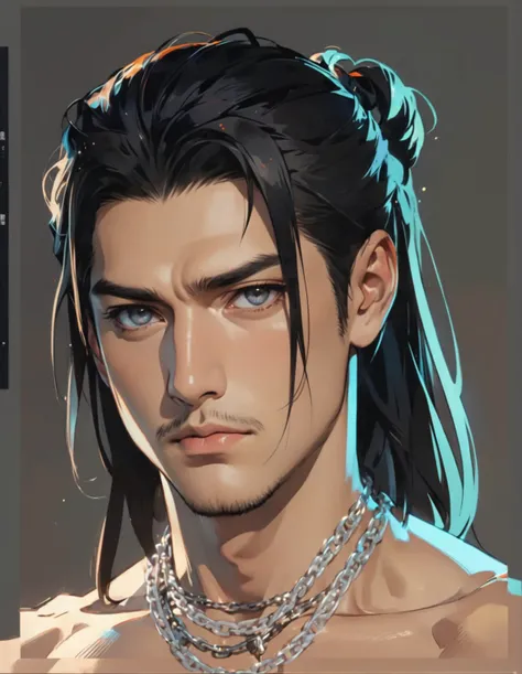 beautiful illustration, ultra-detailed, masterpiece, male man, chains