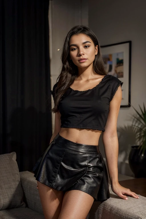 (Best Quality, artwork:1.2), 18 year old Latina, sexy small top blouse, short black skirt, pretty skirt, sexy skirt, background without much detail, realistic face, delicate body, , perfect face, realistic body, smooth fur, black fur, photorealism, Super d...