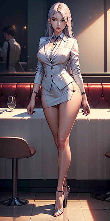 sakuyarindou768, mature woman,(wearing business suit, formal jacket, neck atar, atar, white shirt, skirt, heels, skirt de cintur...