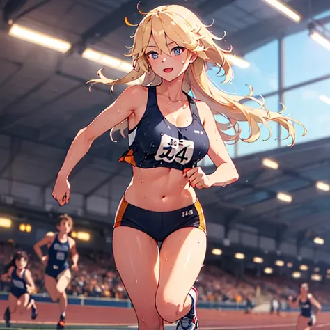 iowa_kantaicollection,blonde hair,(masterpiece:1.4),(best quality:1.4), (high quality:1.4),(hyper detailed:1.4),(exquisite:1.4), art CG,8K,full body,1girl,solo,
small, sidelocks, fisheye lens, ((wearing Track and Field Uniforms )), detailed ultra cute face...