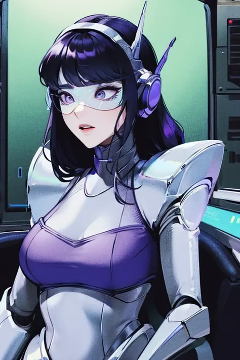 empty eyes,robotized woman ,big bust,Robot Joint ,Metal skin,long hair