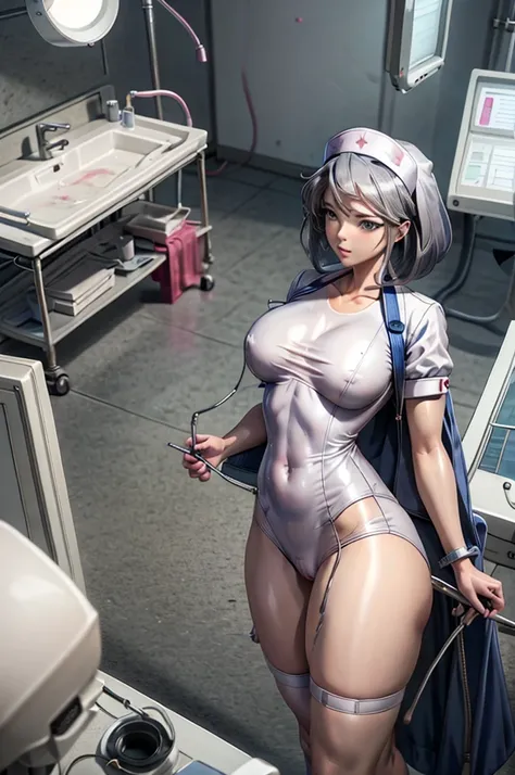 nurse uniform,hospital, latex nurse suit,nurses,busty,elbow gloves,labcoat,grey hair woman,red eyes , gigantic ,medical instruments,asian nurse,two nurses,speculum,examination room,oversize ,big ass ,strap on, lay on table ,legs spreaded,giving birth,gyno ...