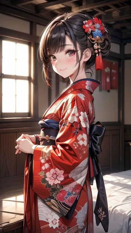 kimono, heart, (8k, Original photo, Highest quality, masterpiece: 1.2), (practical: 1.6), (masterpiece), (Highest quality: 1.0), (Ultra-high resolution: 1.0), detailed, 1940s, One, detailed beautiful skin, detailed room, ,practical skin