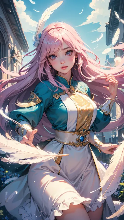 Highest quality，By the best creators，夢のようなbeautiful少女が現れます，High angle，Tilt Down，Big round eyes，alone，Realistic，lips，Tabletop，彼女はbeautifulファンタジーの少女です，Complexbeautiful色彩，Creates a fantastic atmosphere in your work，(Smooth, straight, extra long hair， beautifu...