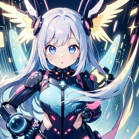 (Kawaii Character:1.4), 
Cyber Princess,
She is immersed in cyber networks,
(Special effects),
masterpiece, Highest quality,
Clear images, Clear images, Clear images, Unrealistic image, 
Highly detailed background,kawaii tech,