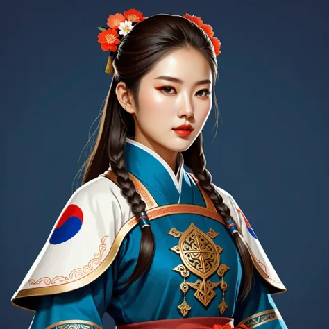 female	paladin	in korean folk outfit	,vector graphics, strong contours, logo design																						