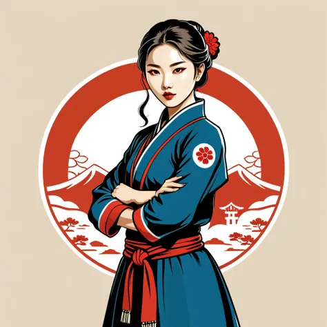 female	thief	in korean folk outfit	,vector graphics, strong contours, logo design																						