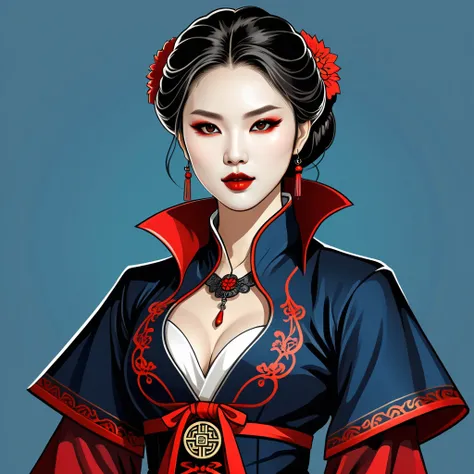 female	vampire	in korean folk outfit	,vector graphics, strong contours, logo design																						