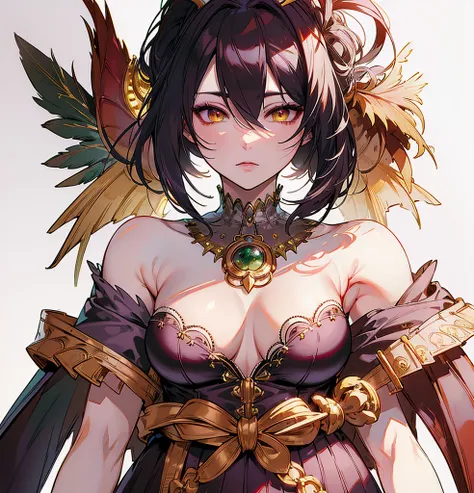 (Highest quality, masterpiece, Very detailedな, Very detailed, Exquisite, 16K,Full HD),(White Background:1.7),、Big Breasts,No text,Upper Body,Black Hair,１people,Front facing,(((morrigan)))