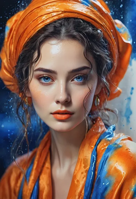 women beautiful neon fictional , ancient stories, High detail, portrait, light studio, colorful, high precision, strong, beautiful, classic, science, Renaissance, wet water color ink, color orange and blue, painting watercolor, ultra clear
