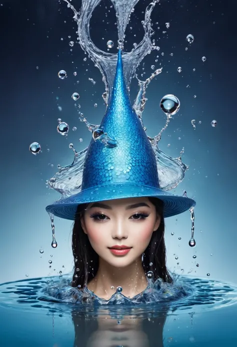 water hat art, magic with water drop around
