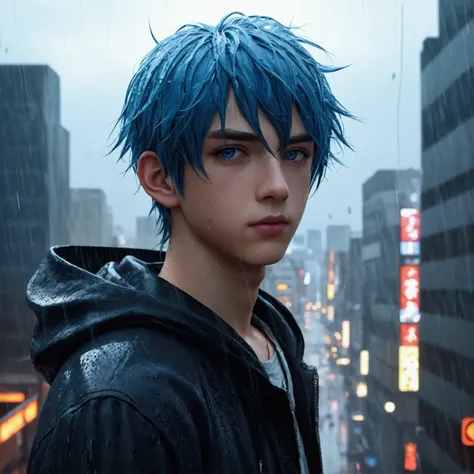 Anime boy in the rain, 1male people, Wide blue hair, blue eyes,4k anime wallpapers, There are no boys after the rain, Anime Boy Profile, manga wallpaper 4k, Anime wallpaper 4K, 4k anime wallpapers, Artwork in the style of Guweiz, Badass anime 8K, Anime art...